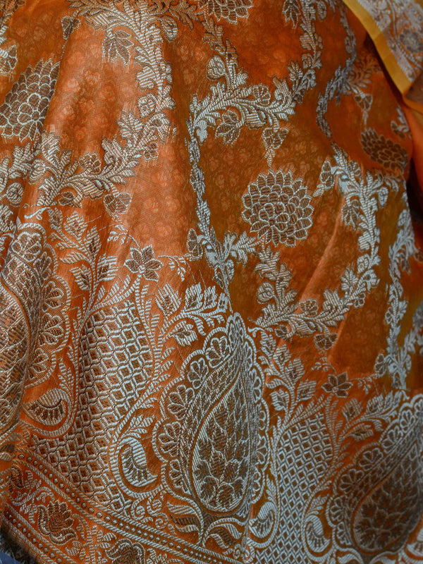 Banarasee Salwar Kameez Cotton Silk Resham Buti Woven Fabric-Orange