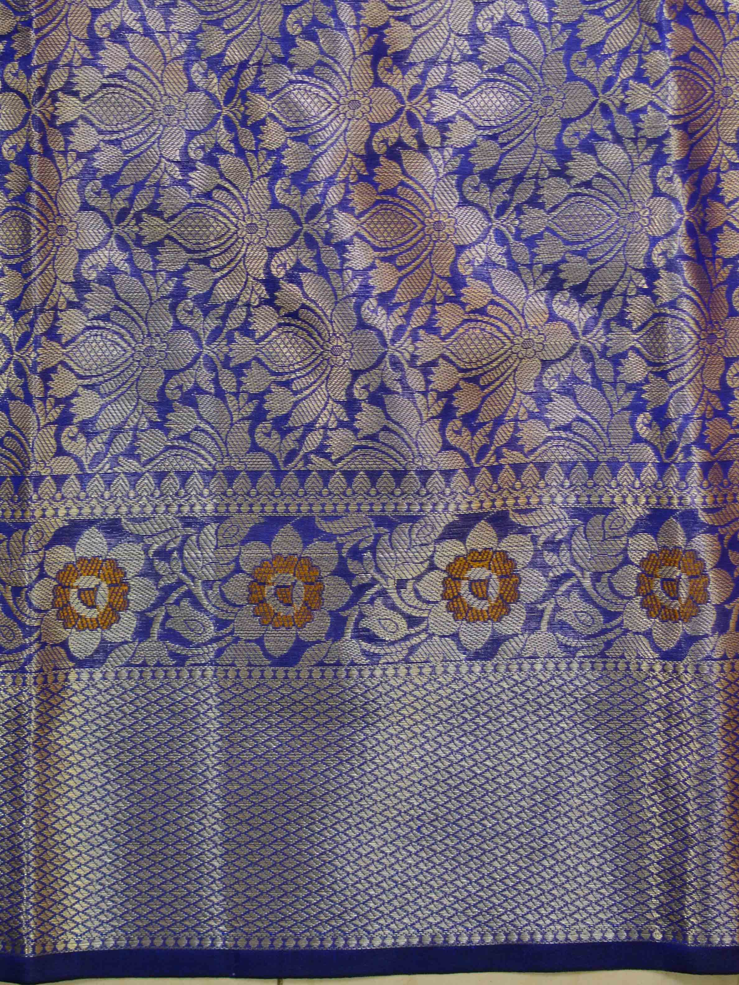 Banarasee Cotton Silk Saree With Zari & Meena Buta & Border-Blue