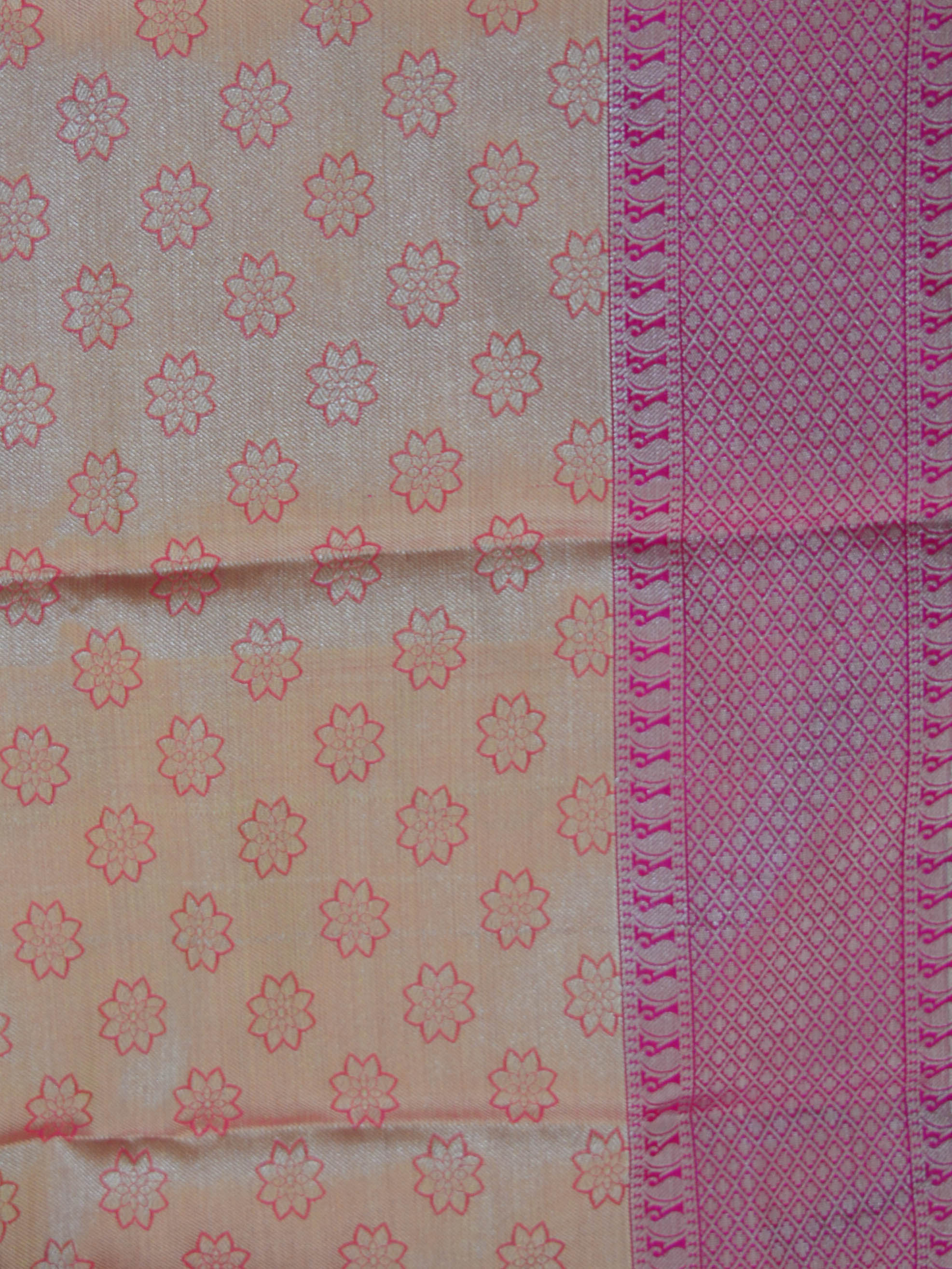 Banarasee Handwoven Broad Silver Border Tissue Saree-Peach