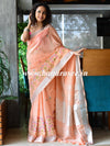 Bhagalpuri Handloom Linen Cotton Floral Embroidered Saree-Peach