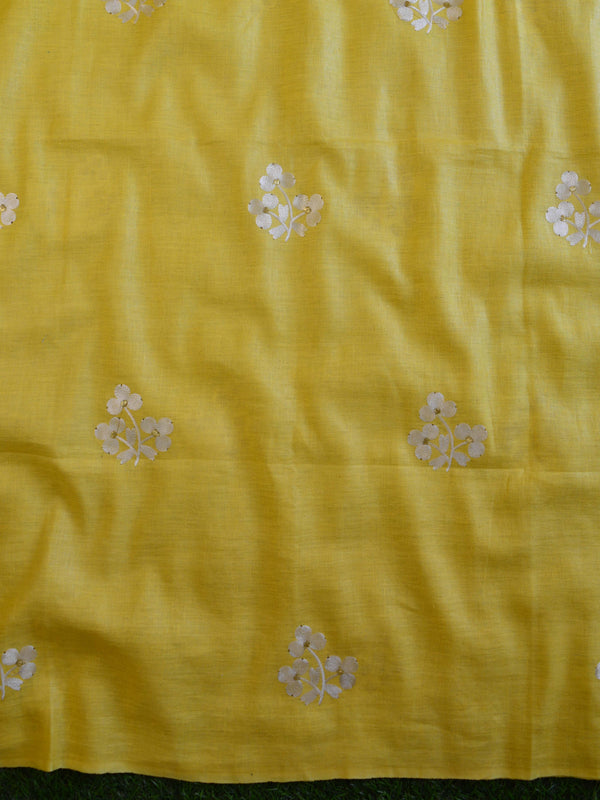 Handwoven Linen Salwar Kameez & Dupatta With Hand-Embroidered Work-Yellow