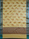 Banarasee Organza Saree With Antique Teal Border-Yellow