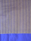 Banarasee Pure Soft Cotton Saree With Blue Leaf Motif Border- Off-White