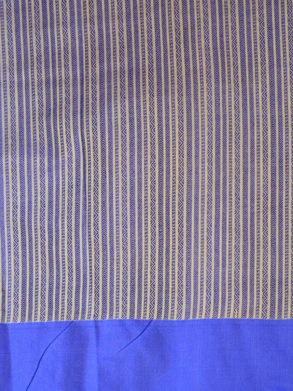 Banarasee Pure Soft Cotton Saree With Blue Leaf Motif Border- Off-White