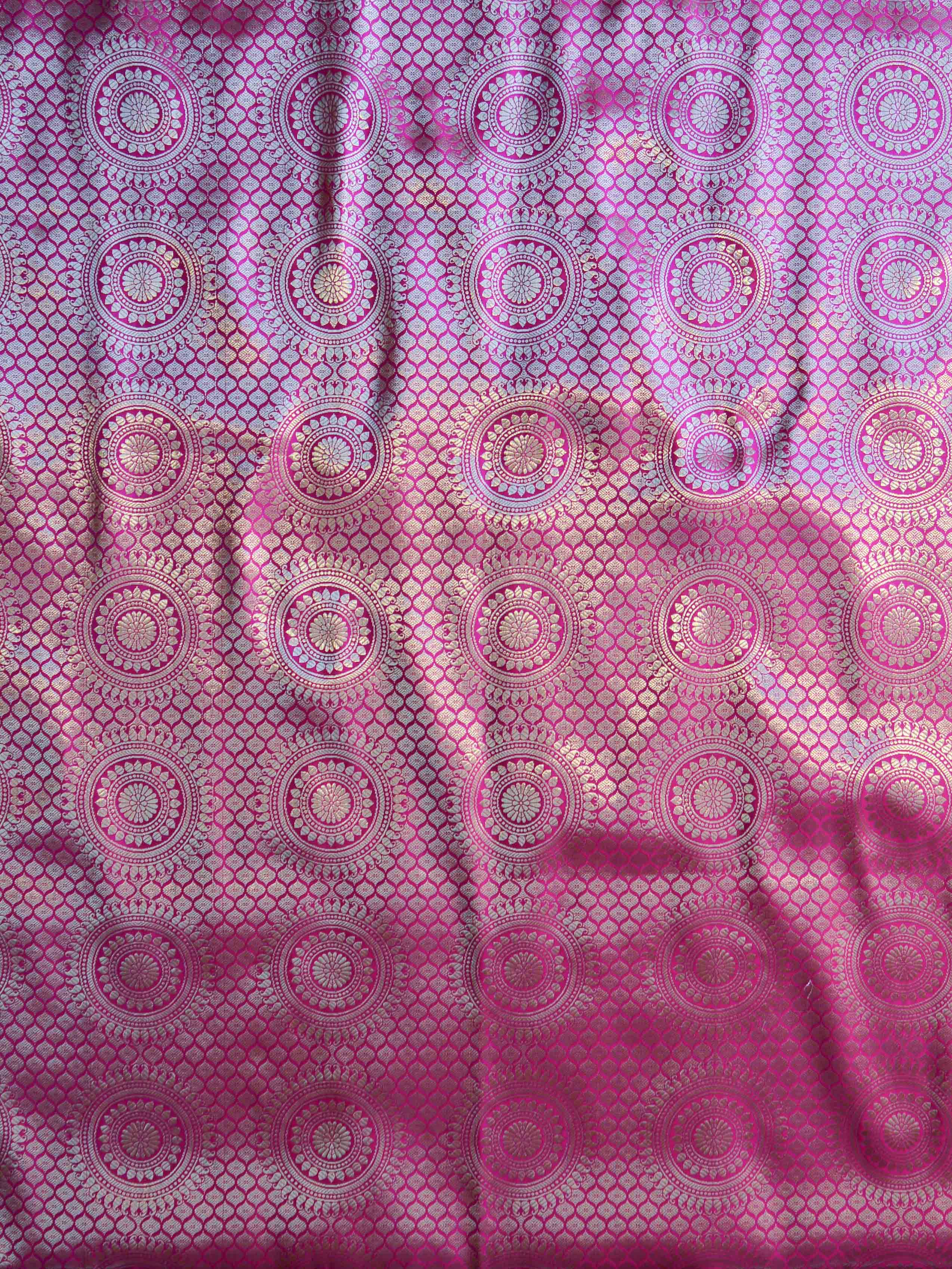 Banarasee Semi Silk Salwar Kameez Fabric With Velvet Gotapatti Dupatta-Pink & Blue