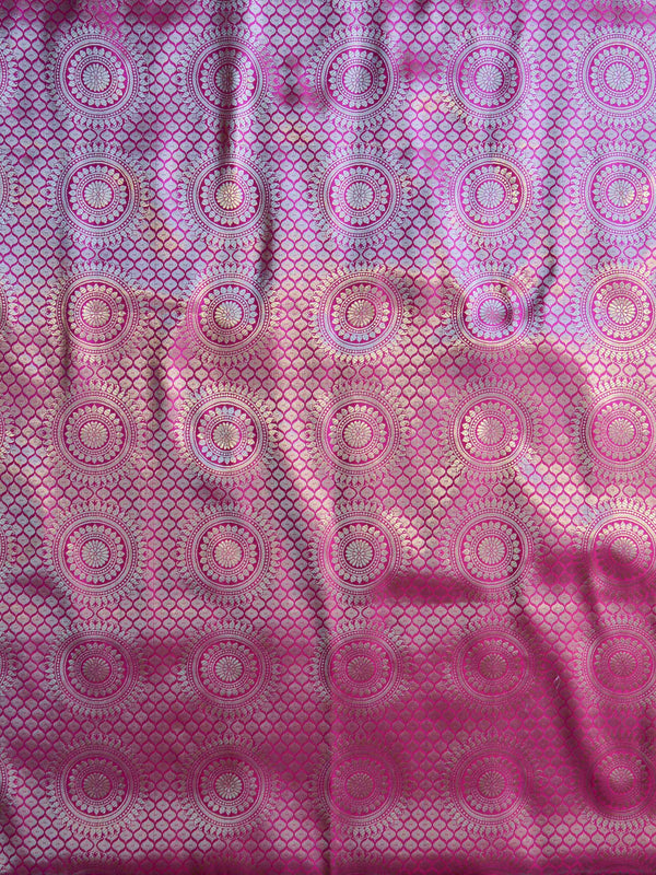 Banarasee Semi Silk Salwar Kameez Fabric With Velvet Gotapatti Dupatta-Pink & Blue