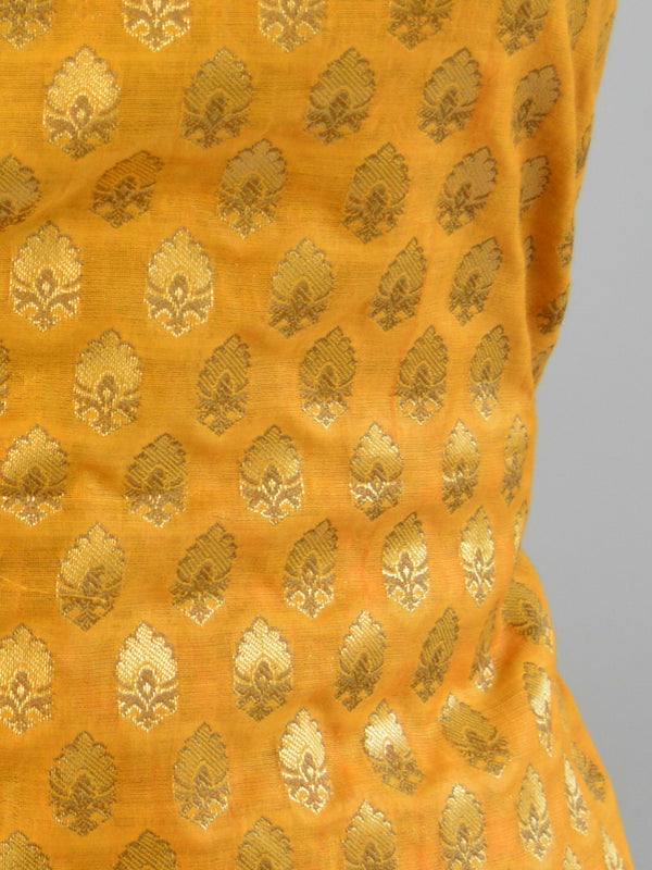 Banarasee Salwar Kameez Cotton Silk Woven Antique Gold Buti Fabric With Peach Dupatta-Yellow