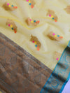 Banarasee Organza Saree With Antique Teal Border-Yellow