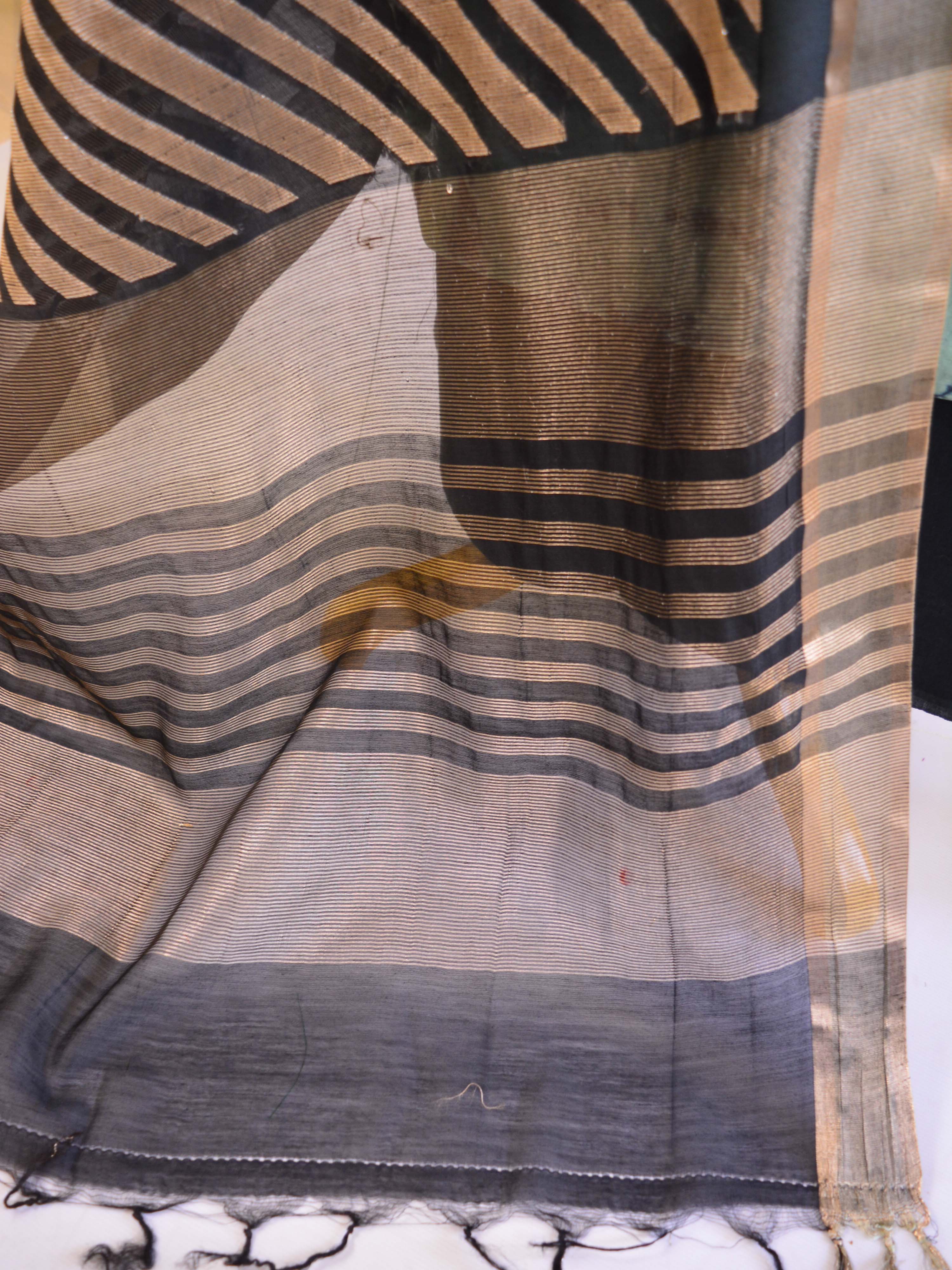 Banarasee Shibori Dyed Chanderi Salwar Kameez Fabric With Contrast Zari Dupatta-Pastel Blue& Black