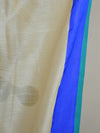 Banarasee Pure Soft Cotton Saree With Blue Leaf Motif Border- Off-White