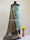 Banarasee Shibori Dyed Chanderi Salwar Kameez Fabric With Contrast Zari Dupatta-Pastel Blue& Black
