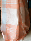 Bhagalpuri Handloom Linen Cotton Floral Embroidered Saree-Peach