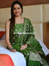 Banarasee Salwar Kameez Cotton Silk Resham Buti Woven Fabric-Olive Green