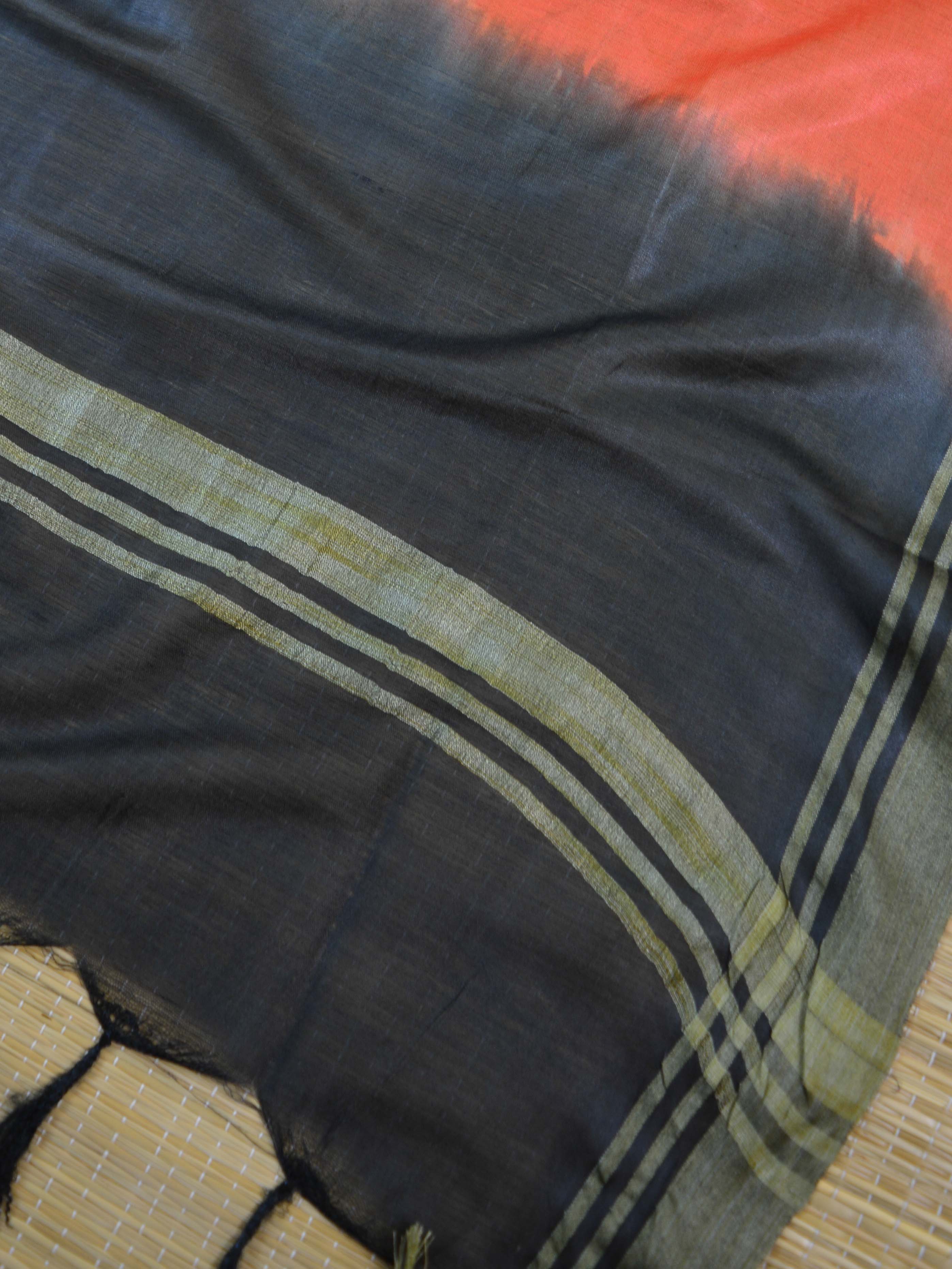 Handloom Silk Cotton Ghichha Woven Salwar Kameez Dupatta Set-Black & Rust