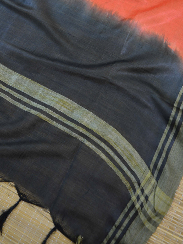 Handloom Silk Cotton Ghichha Woven Salwar Kameez Dupatta Set-Black & Rust