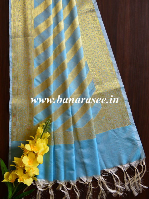 Banarasee Art Silk Dupatta Stripes Design-Light Blue