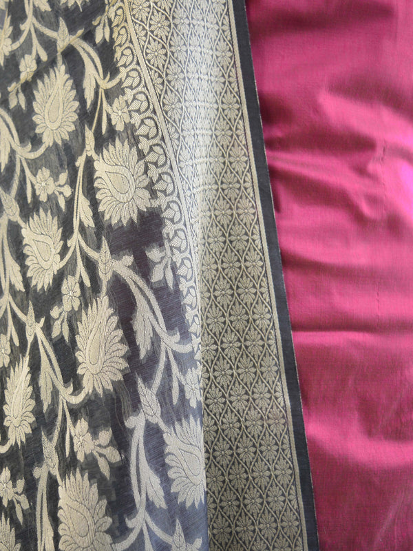 Banarasee Cotton Silk Plain Salwar Kameez Fabric With Resham Jaal Dupatta-Purple