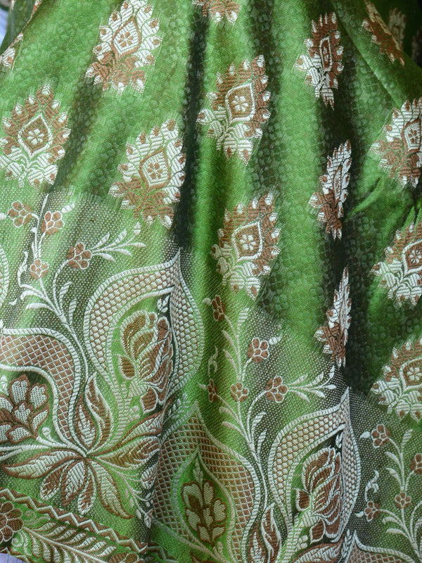 Banarasee Salwar Kameez Cotton Silk Resham Buti Woven Fabric-Olive Green