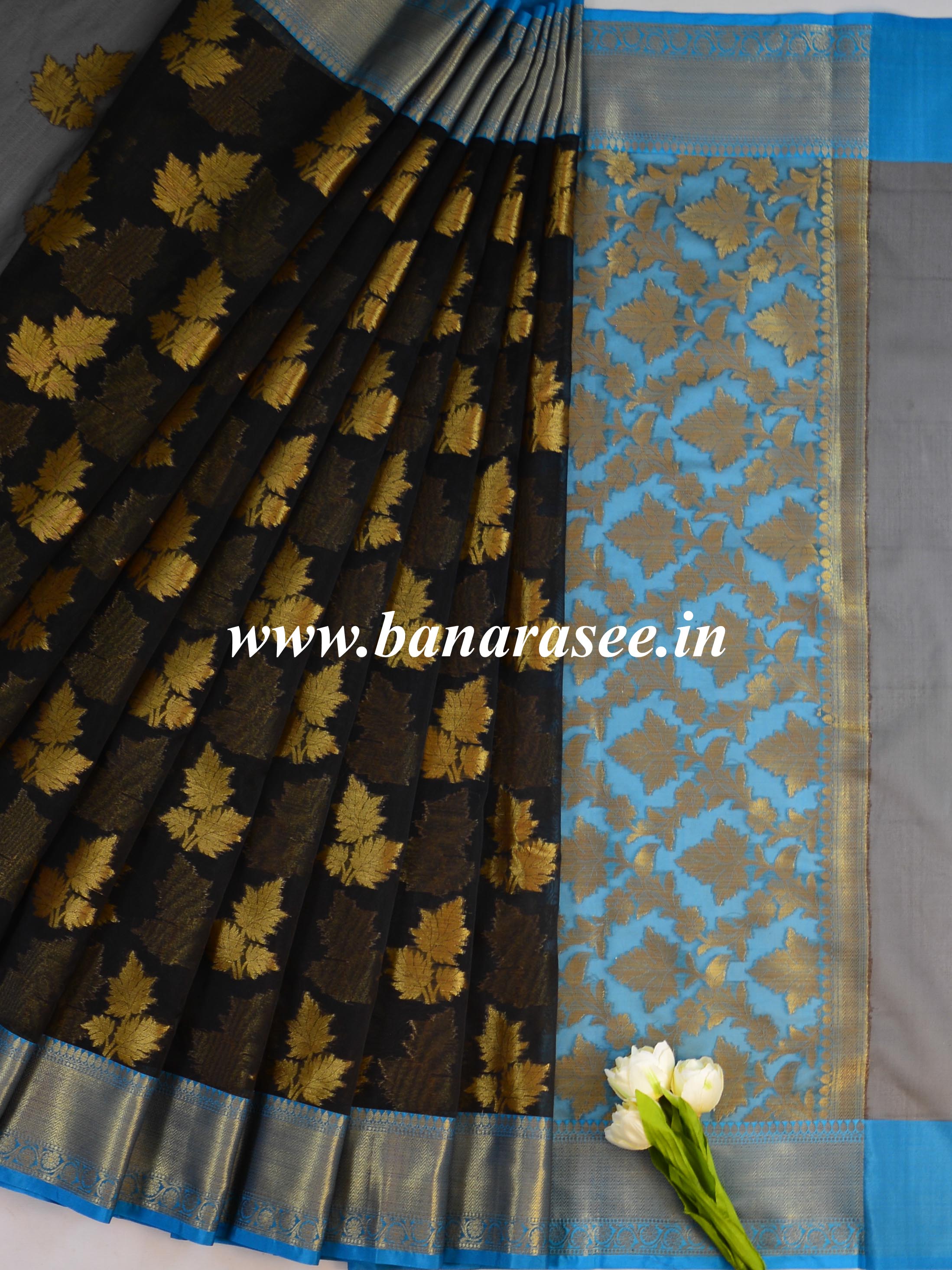 Banarasee Organza Mix Saree With Antique Zari Buta Design Saree-Black