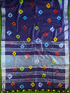 Bhagalpur Handloom Pure Linen Cotton Hand-Dyed Multicolor Bandhej Saree-Deep Blue