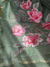 Banarasee Chanderi Handpainted Saree-Green