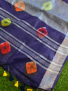 Bhagalpur Handloom Pure Linen Cotton Hand-Dyed Multicolor Bandhej Saree-Deep Blue