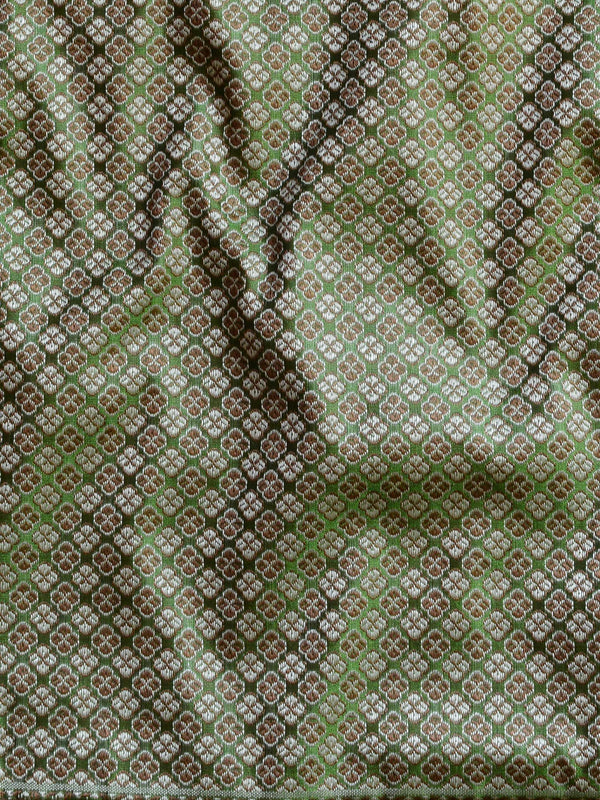 Banarasee Salwar Kameez Cotton Silk Resham Buti Woven Fabric-Olive Green