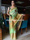 Banarasee Organza Silk Saree With Digital Floral Print & Zari Border-Light Green