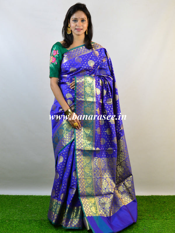 Banarasee Art Silk Saree With Zari Tree Buta & Border-Blue