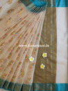 Banarasee Organza Saree With Antique Teal Border-Beige