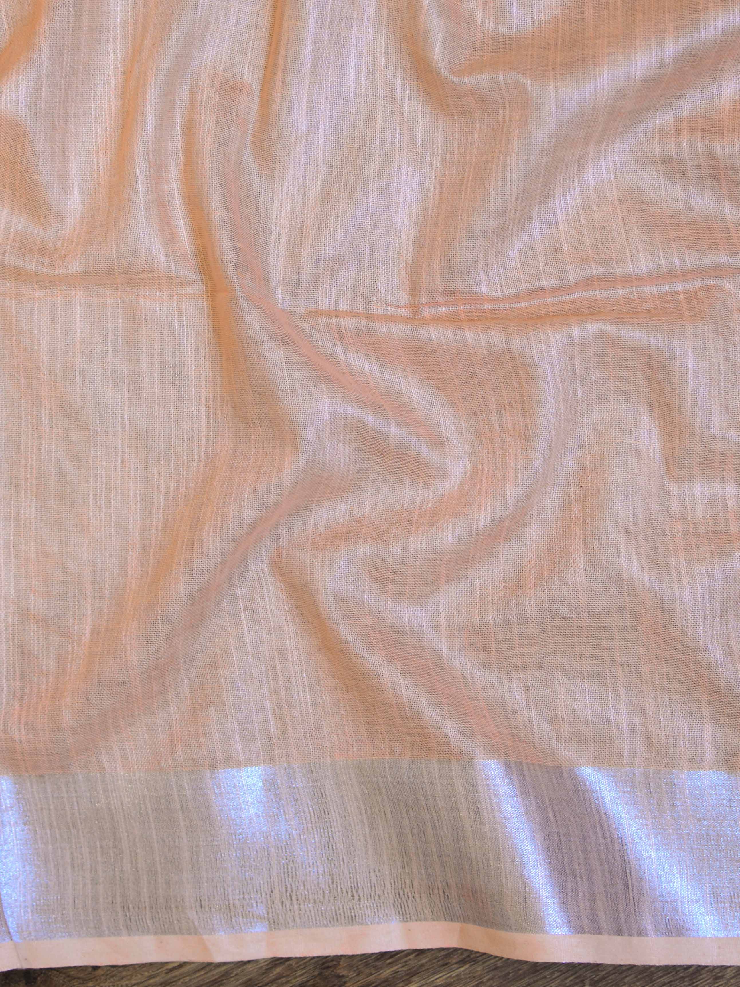 Bhagalpuri Handloom Linen Cotton Floral Embroidered Saree-Peach
