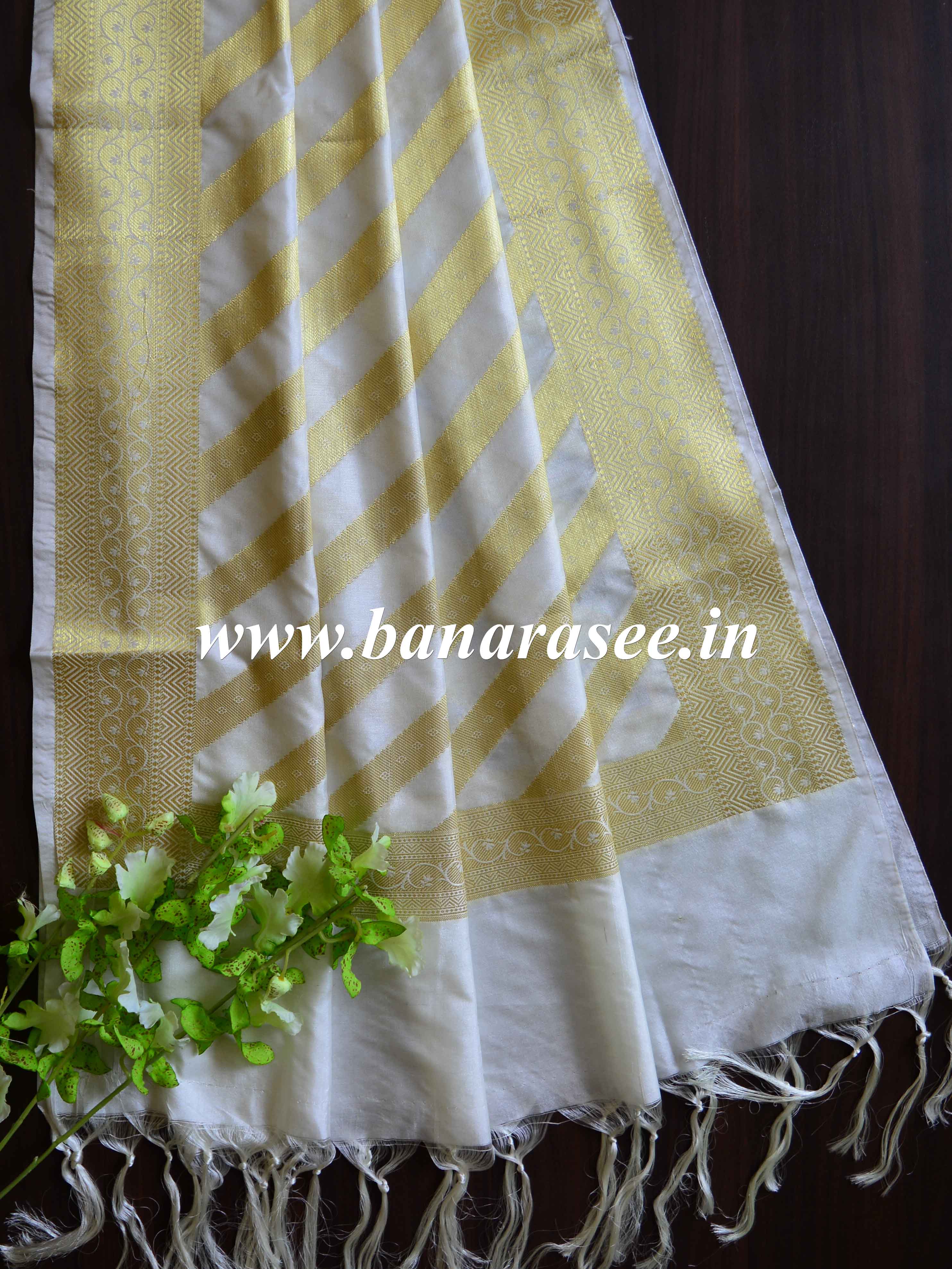 Banarasee Art Silk Dupatta Stripes Design-White