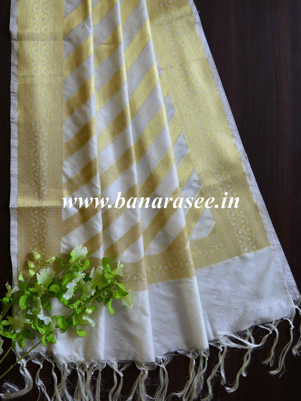 Banarasee Art Silk Dupatta Stripes Design-White