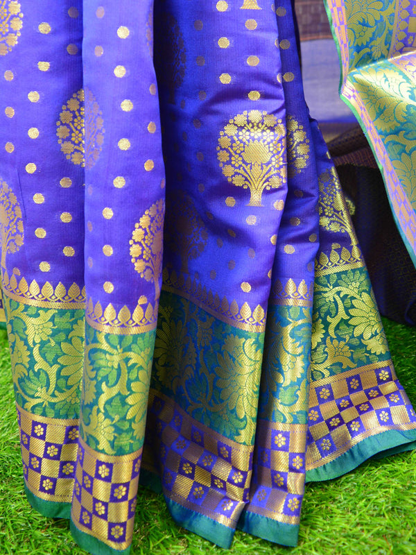 Banarasee Art Silk Saree With Zari Tree Buta & Border-Blue