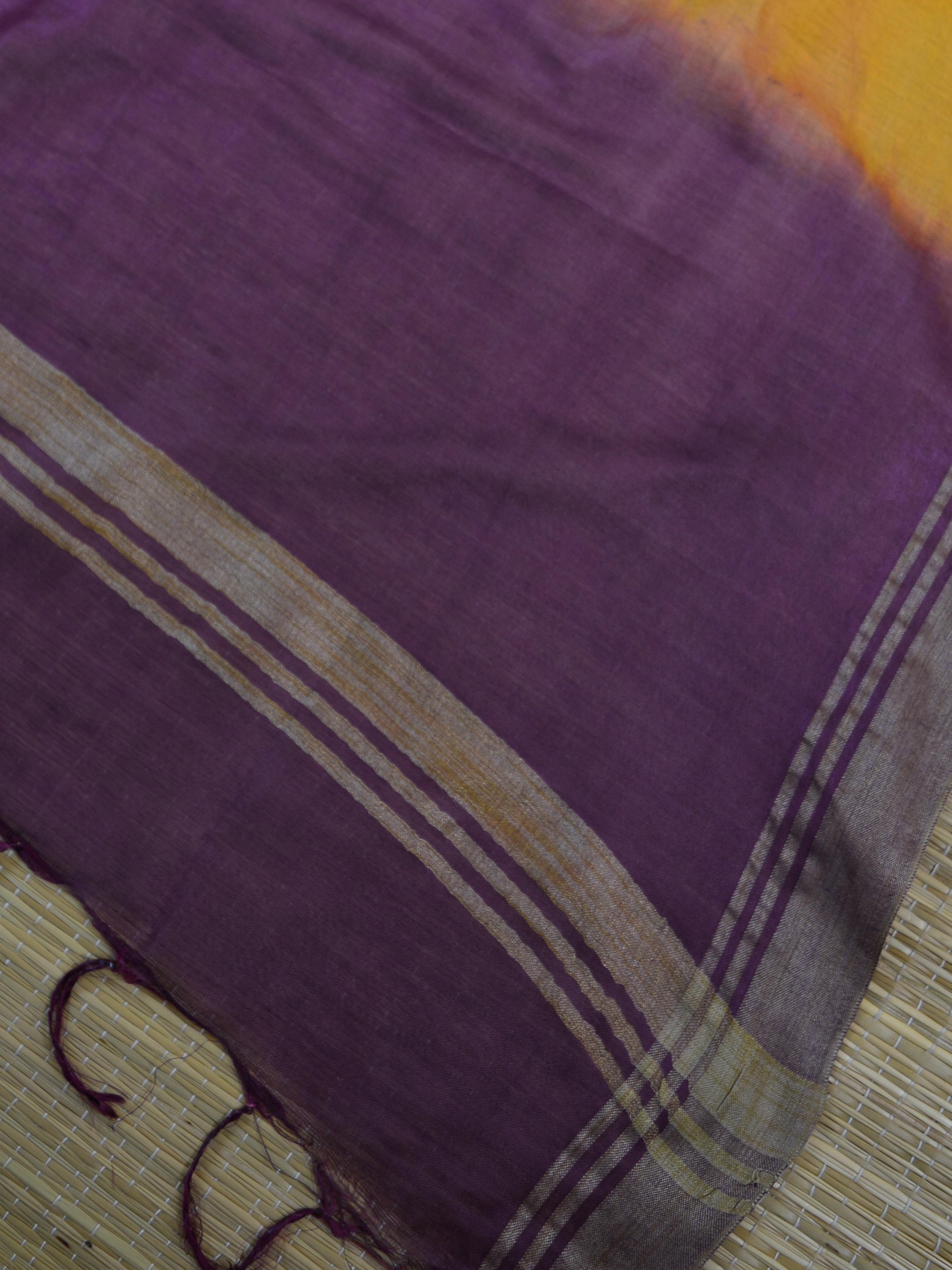 Handloom Silk Cotton Ghichha Woven Salwar Kameez Dupatta Set-Violet & Yellow