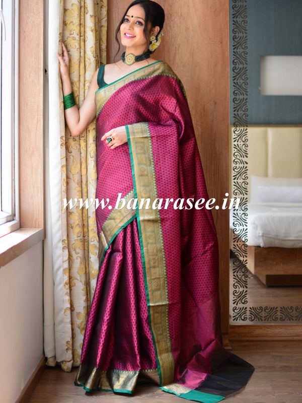 Banarasee Kora Muslin Saree With Buta Design & Skirt Border-Purple