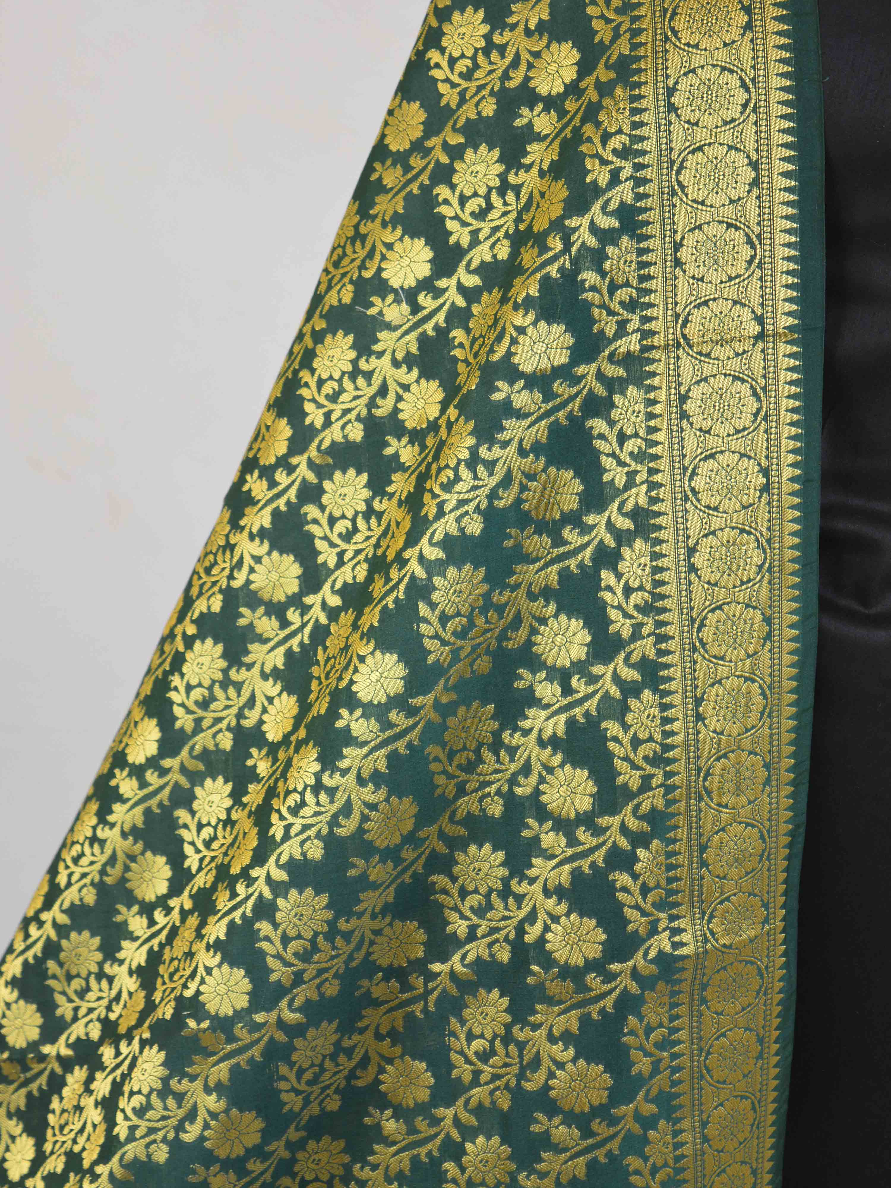 Art Silk Dupatta With Jaal Design-Deep Green