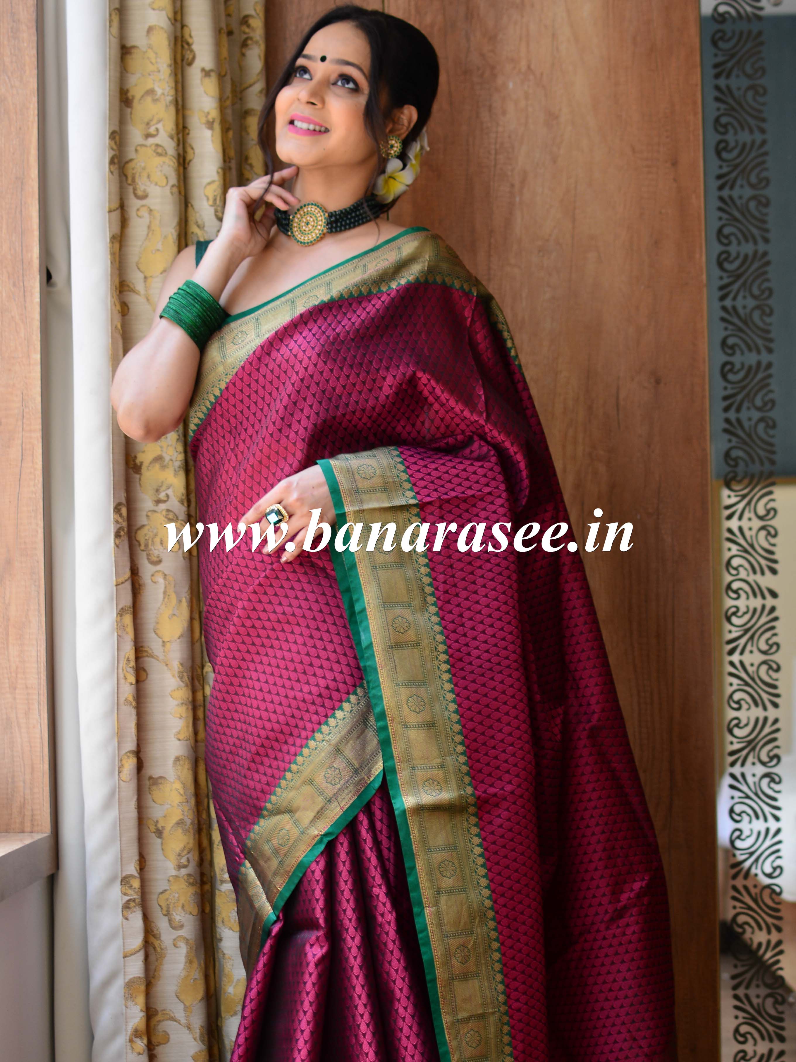 Banarasee Kora Muslin Saree With Buta Design & Skirt Border-Purple