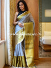 Banarasee Handloom Pure Linen Saree With Zari Border-Grey