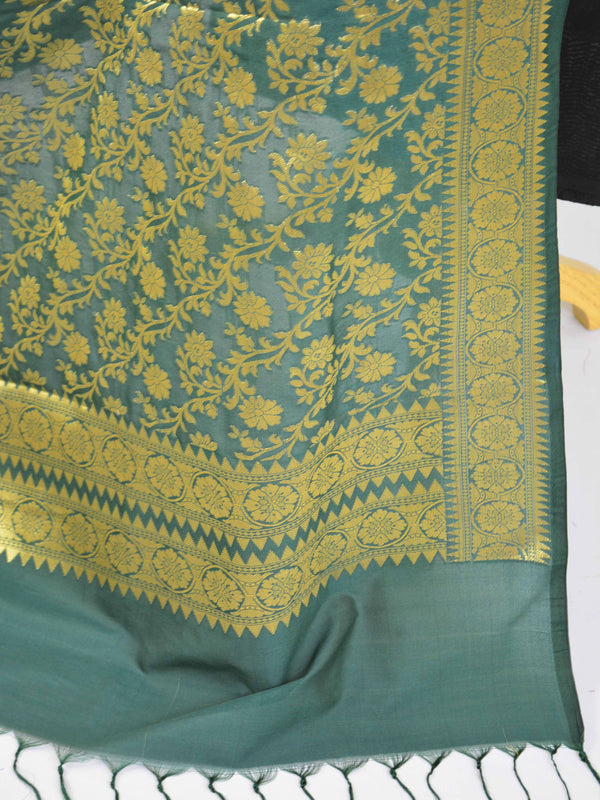 Art Silk Dupatta With Jaal Design-Deep Green