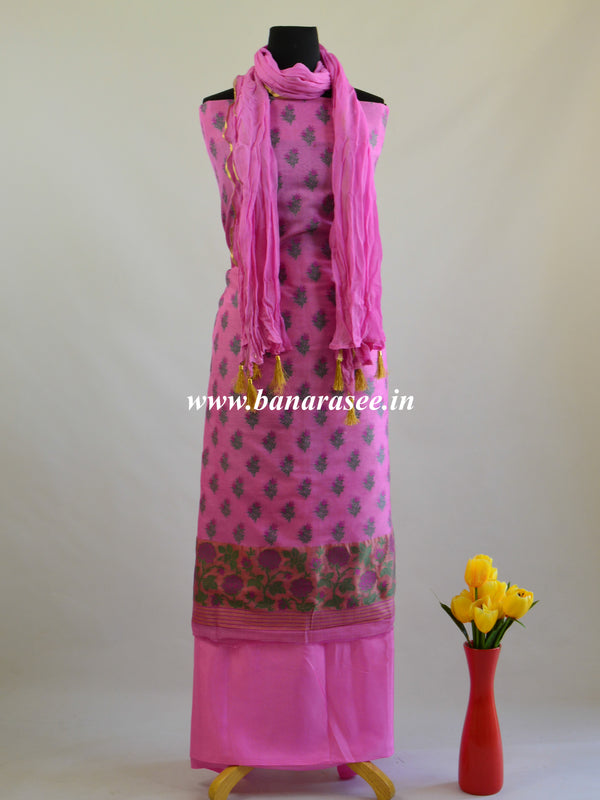 Banarasee Organza Meenakari Salwar Kameez Fabric With Chiffon Dupatta-Mauve