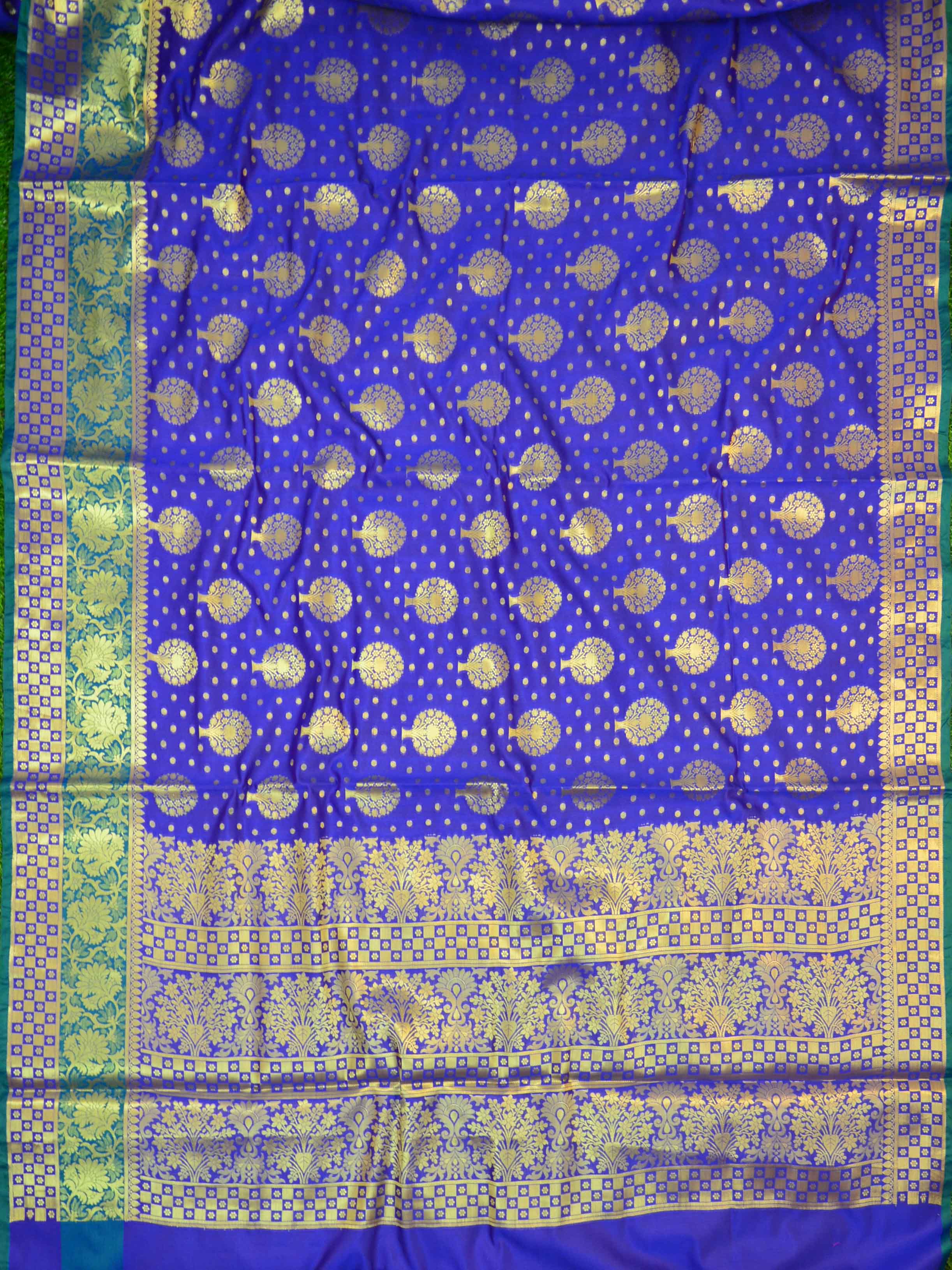 Banarasee Art Silk Saree With Zari Tree Buta & Border-Blue