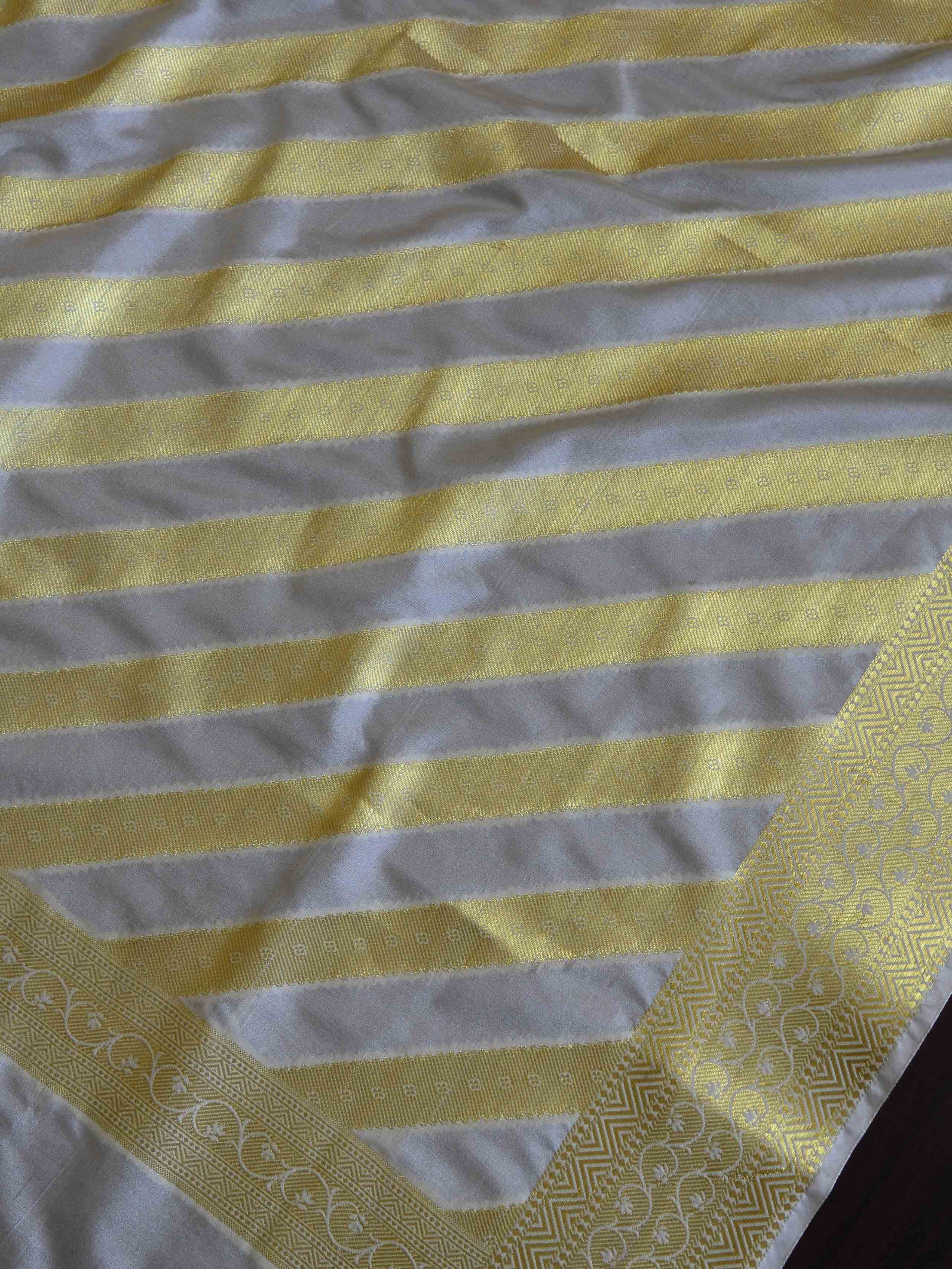 Banarasee Art Silk Dupatta Stripes Design-White