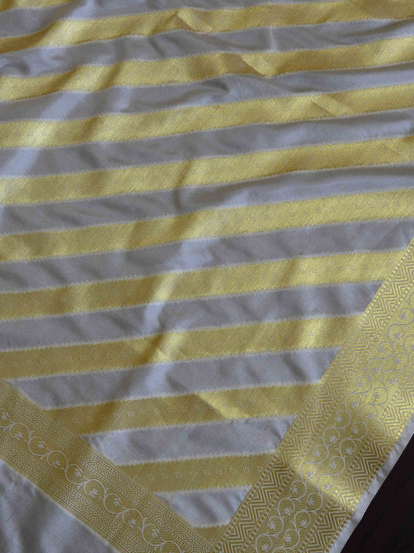 Banarasee Art Silk Dupatta Stripes Design-White