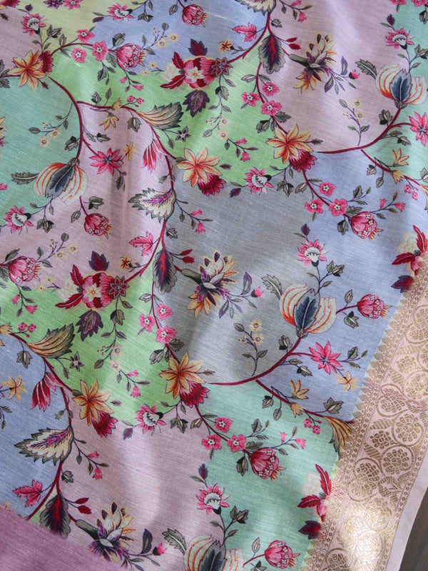 Banarasee Chanderi Cotton Zari Buti Salwar Kameez Fabric With Digital Print Dupatta-Pink