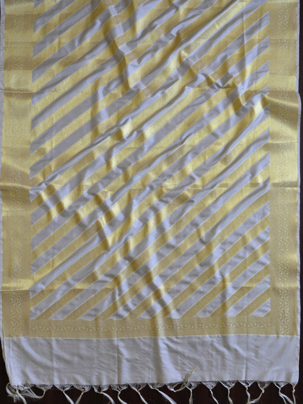 Banarasee Art Silk Dupatta Stripes Design-White