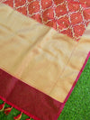 Banarasee Kora Muslin Tanchoi Weave Saree With Jaal Design-Red