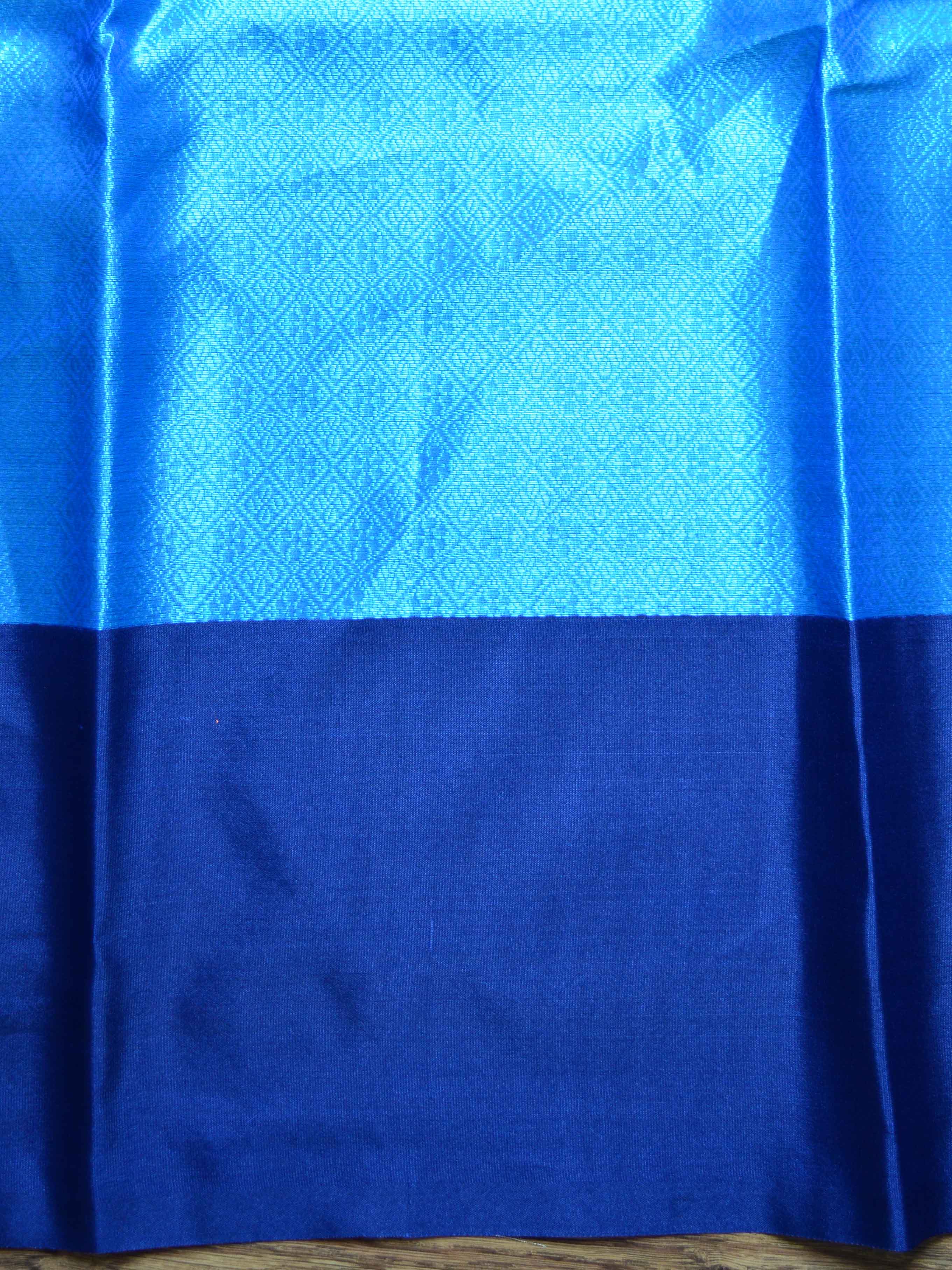 Banarasee Kora Muslin Saree With Buta Design & Skirt Border-Blue