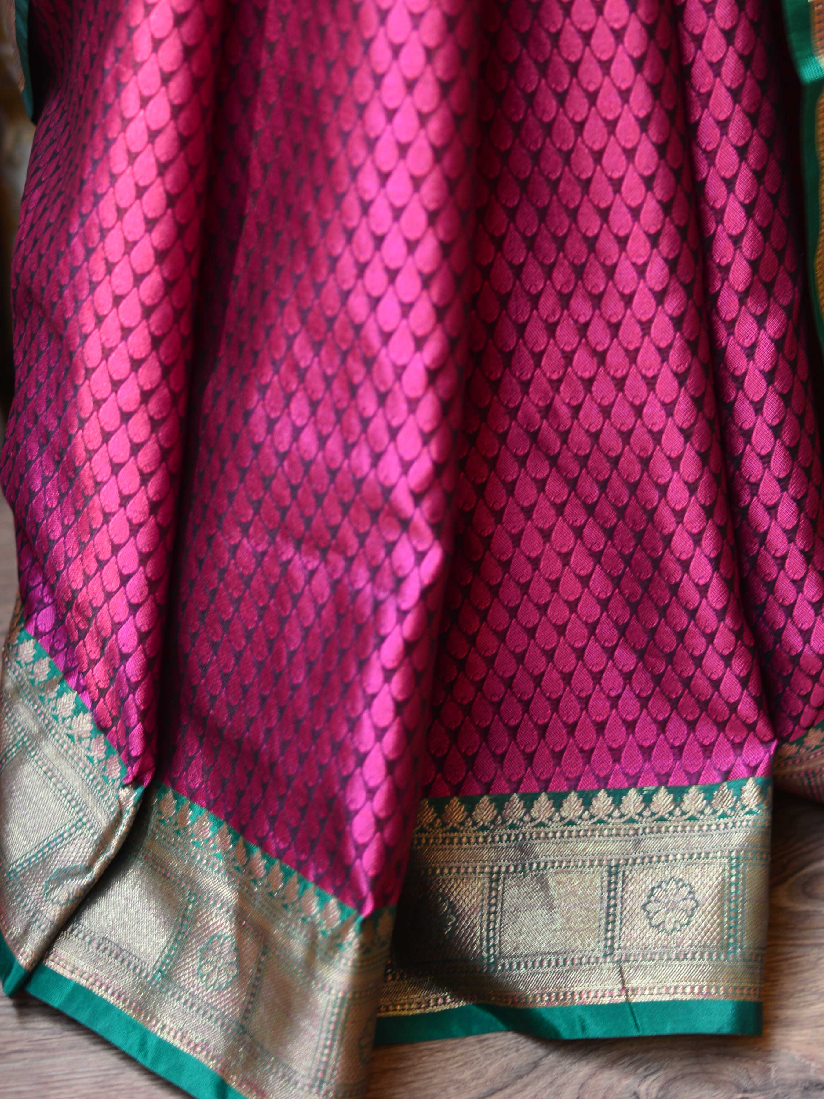 Banarasee Kora Muslin Saree With Buta Design & Skirt Border-Purple