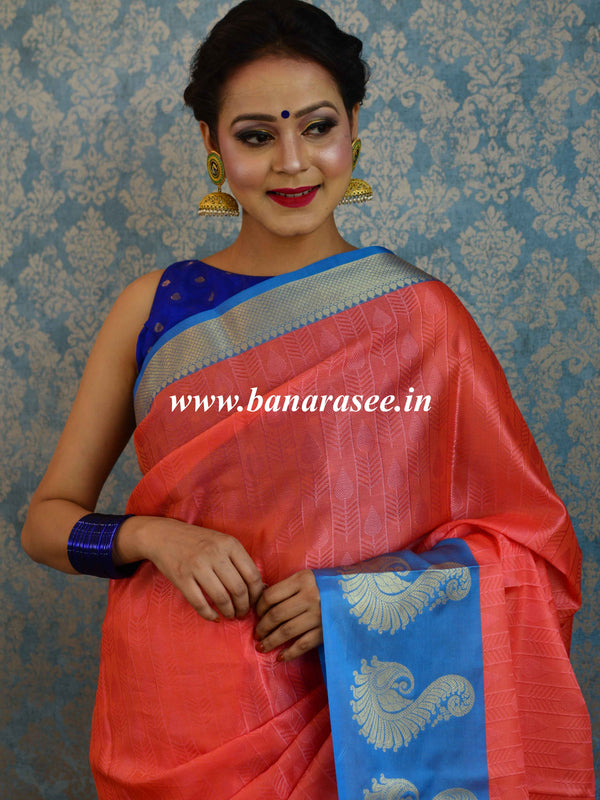 Banarasee Kora Muslin Saree With Tanchoi Weaving-Pink